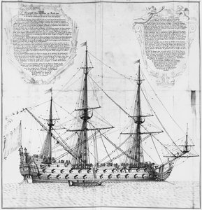 Profiel van een schip in de haven, illustratie uit de 